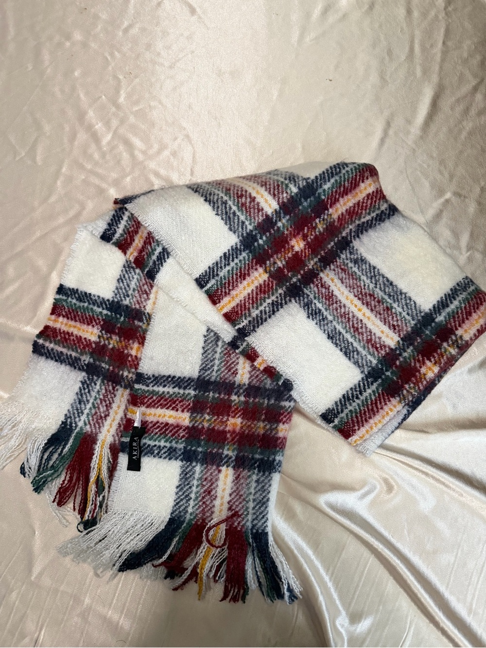 Akira Plaid Blanket Scarf with Frayed Tassel Fringe